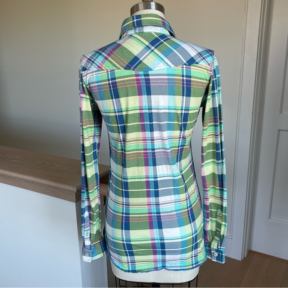NWT ARNOLD ZIMBERG Women’s Bright Plaid Pullover Stretchy Cotton Shirt, Size S - Picture 2 of 4